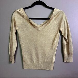 Banana Republic sweater xs gold metallic v-neck feminine fairy glam‎ balletcore